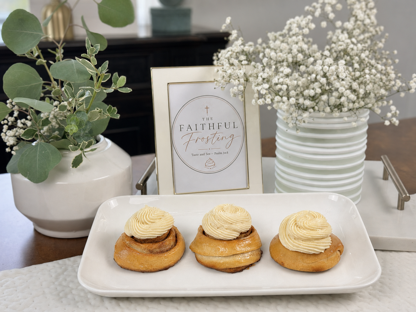 Signature sourdough cinnamon rolls with piped frosting
